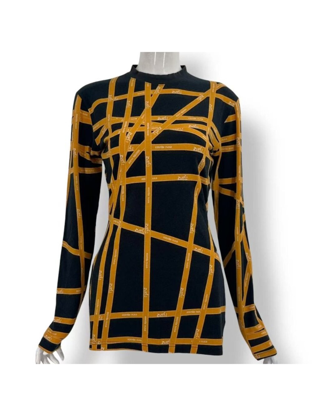 Hermes T-Shirt Long Sleeve Ribbon Pattern Black